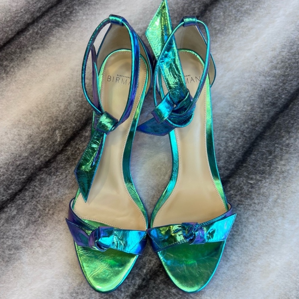 Alexandre Birman Clarita 85 mm Ocean Holographic Iridescent Sandal Heels